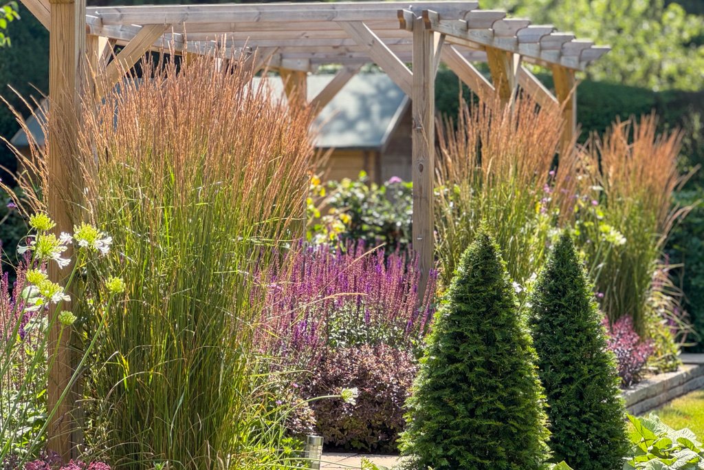 Ornamental grasses adding autumn height and structure to a Coventry garden design